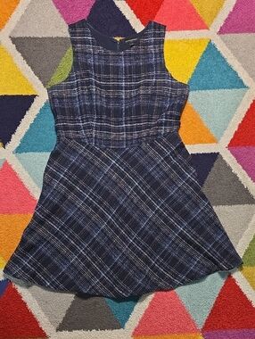 Banana Republic Navy Plaid Fit-and-Flare Sleeveless Dress Size 8
